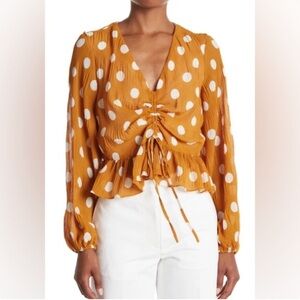 English Factory Mustard Polka Dot Blouse Size S